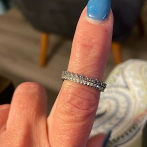 Size 7 Lab Created Aquamarine March Birthstone Rhodium plated Band Bomb Party
